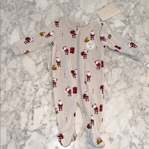 NWT Petit Lem Beige Santa Print Footie